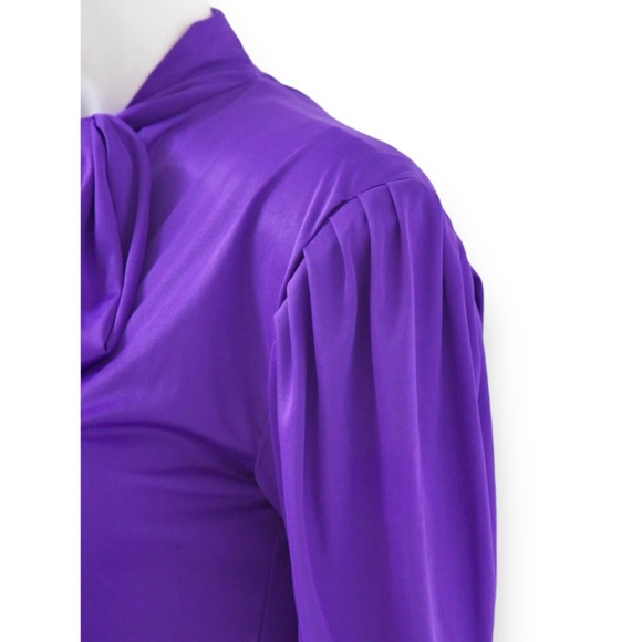 Balenciaga SS17 Purple Tie Neck Padded Shoulder Lightweight Mini Dress sz 42 - Picture 6 of 16